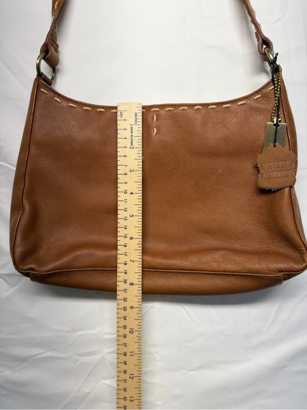 Covington Brown Leather Shoulder Bag with Stitch Detail